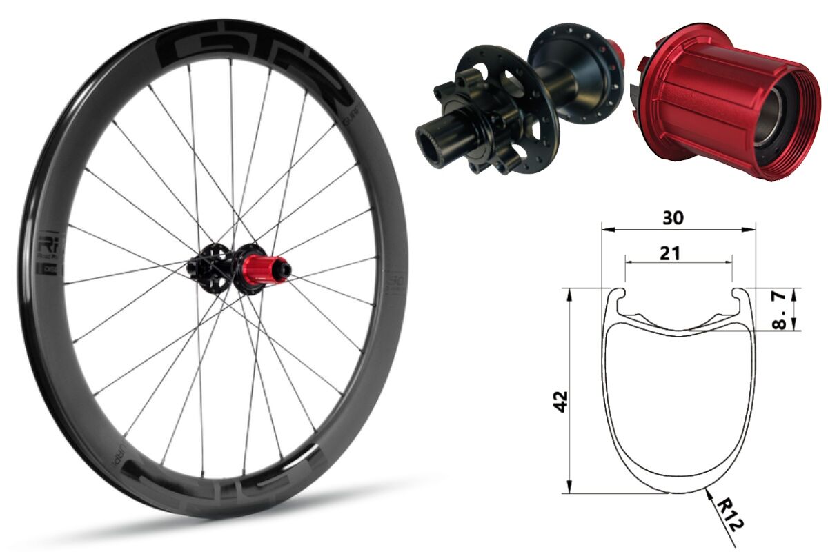 Rueda trasera carbono Carretera GTR RR42 Negro 6T Shimano