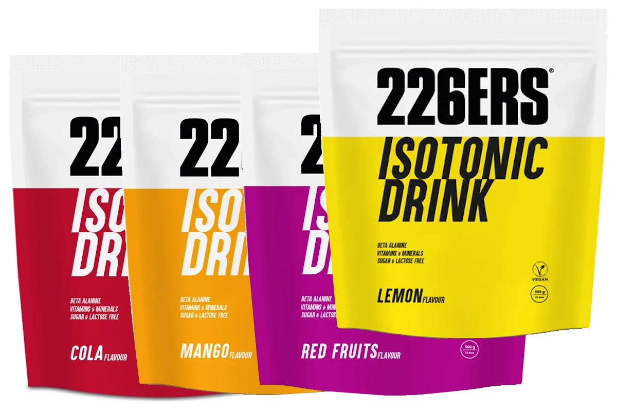 "Bolsas Isotonic Drink 226ERS sabores limón, cola, frutos rojos y mango"