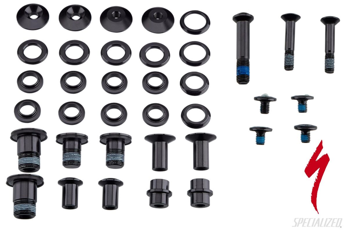 Kit de pernos de pivote de suspensión Specialized S200500007 para Stumpjumper EVO Carbon 2021, incluye pernos de aleación y acero, espaciadores y repuestos originales.