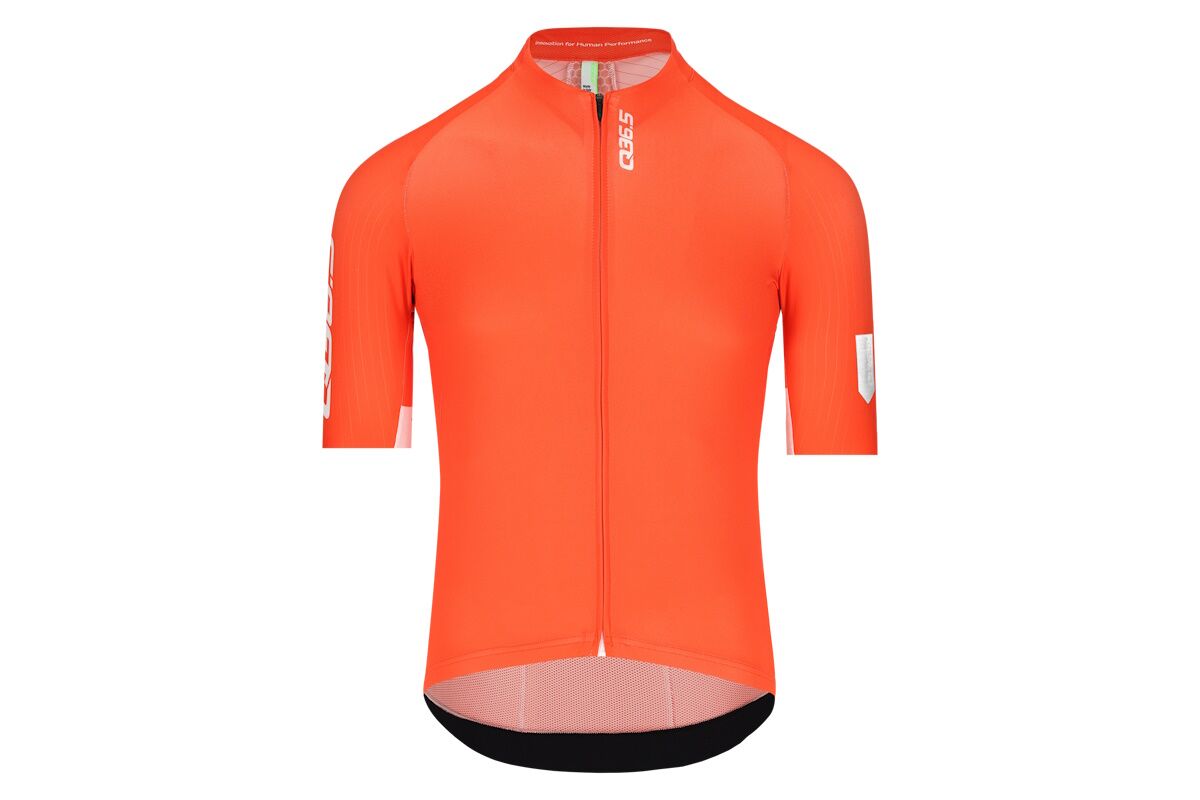 Maillot Q36.5 Gregarius Pro Signature para hombre, corte raglán aerodinámico, panel frontal transpirable y espalda de malla tipo panel de abeja, ideal para ciclismo en jornadas calurosas con estilo y exclusividad.