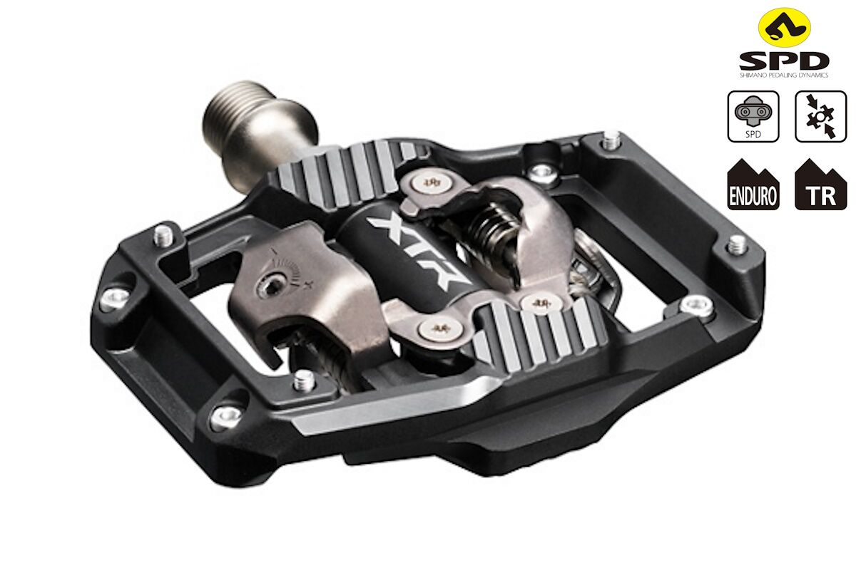 Pedal Shimano PD-M9220 SPD XT de doble cara para Enduro y Trail con plataforma ampliada y pines, mayor control y agarre. Peso 435 g.