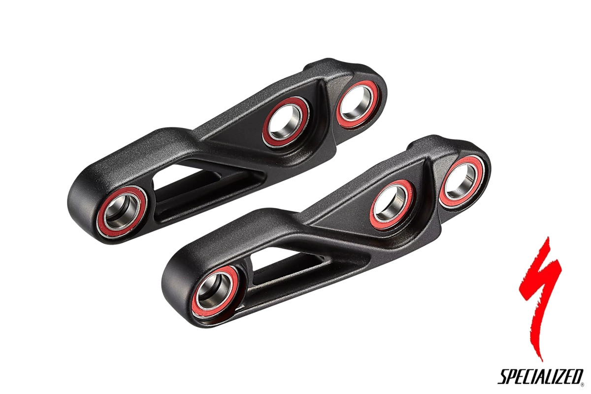 Compra la bieleta de amortiguador Specialized S214300006 para Turbo Levo Gen.3. Diseño de dos piezas en aleación. Hardware de montaje no incluido.