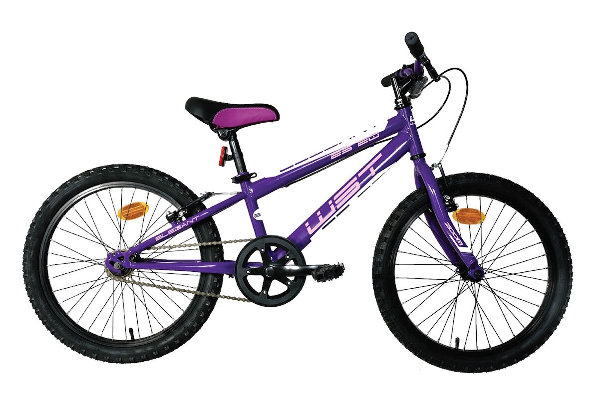 Bici infantil WST 20" 1V color purpura. V‑Brake aluminio, ruedas WST con cierre rápido, caballete y catadióptricos