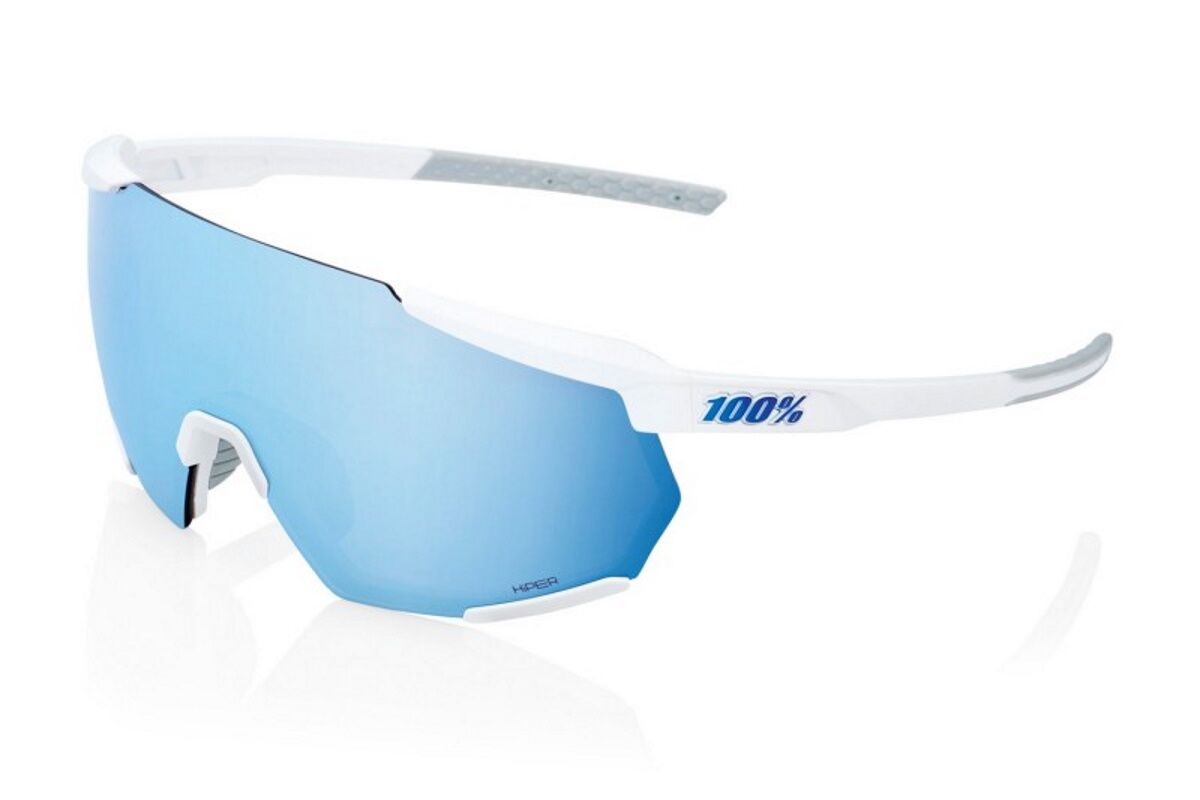 Gafas ciclismo 100% - RACETRAP® 3.0 - Matte White HiPER® Blue Multilayer Mirror Lens