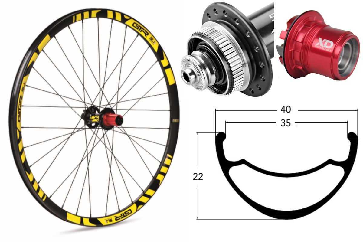 Rueda trasera aluminio MTB GTR SL35 29" Amarillo Disc Center Lock Boost Sram XD