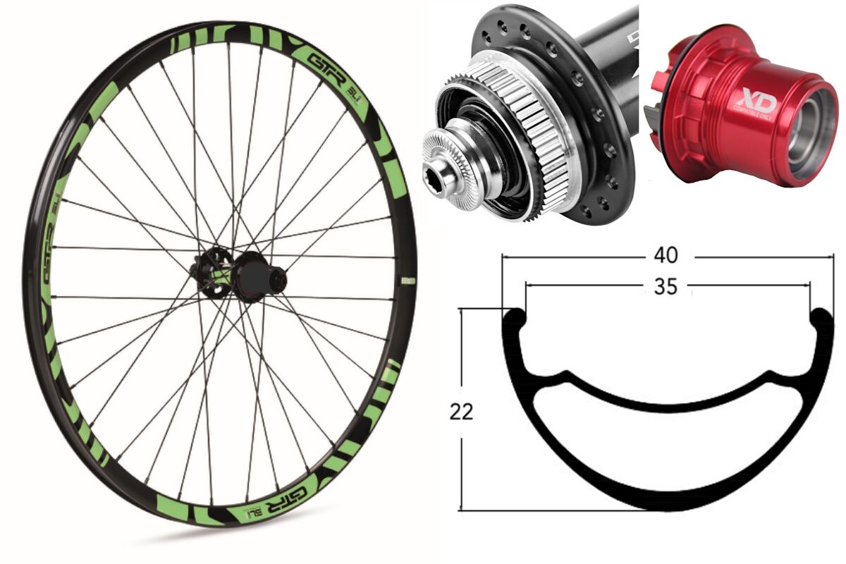 Rueda trasera aluminio MTB GTR SL35 29" Verde Disc Center Lock Boost Sram XD
