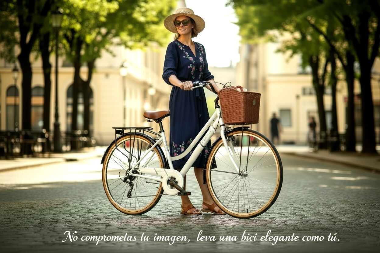 bicicleta elegante con mujer elegante
