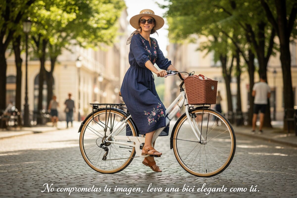 Bicicleta clásica JL Wenti 26" y 28" – Cuadro de Acero, 6 Vel Shimano RevoShift, V‑Brake, Llanta Aluminio, Portabultos y Cesta - Imagen 5