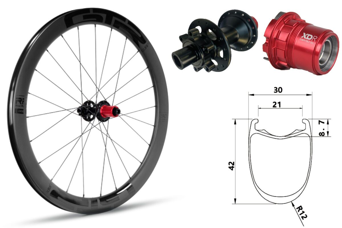 Rueda trasera carbono Carretera GTR RR42 Negro 6T Sram XDR