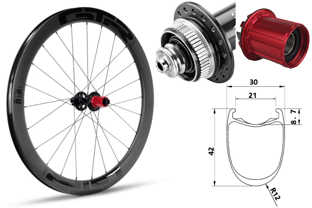 Rueda trasera carbono Carretera GTR RR42 Negro Center Lock Shimano