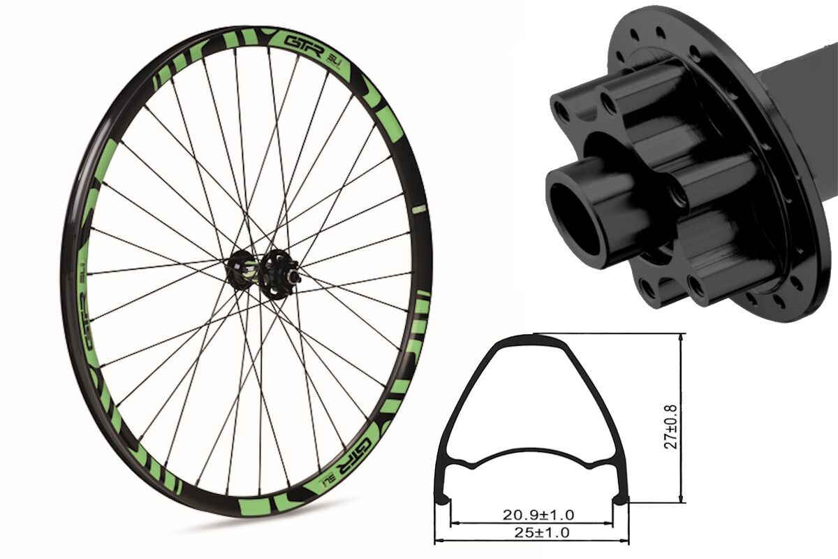 Rueda delantera aluminio  MTB GTR SL20 29" Verde Disc 6 Tornillos Boost