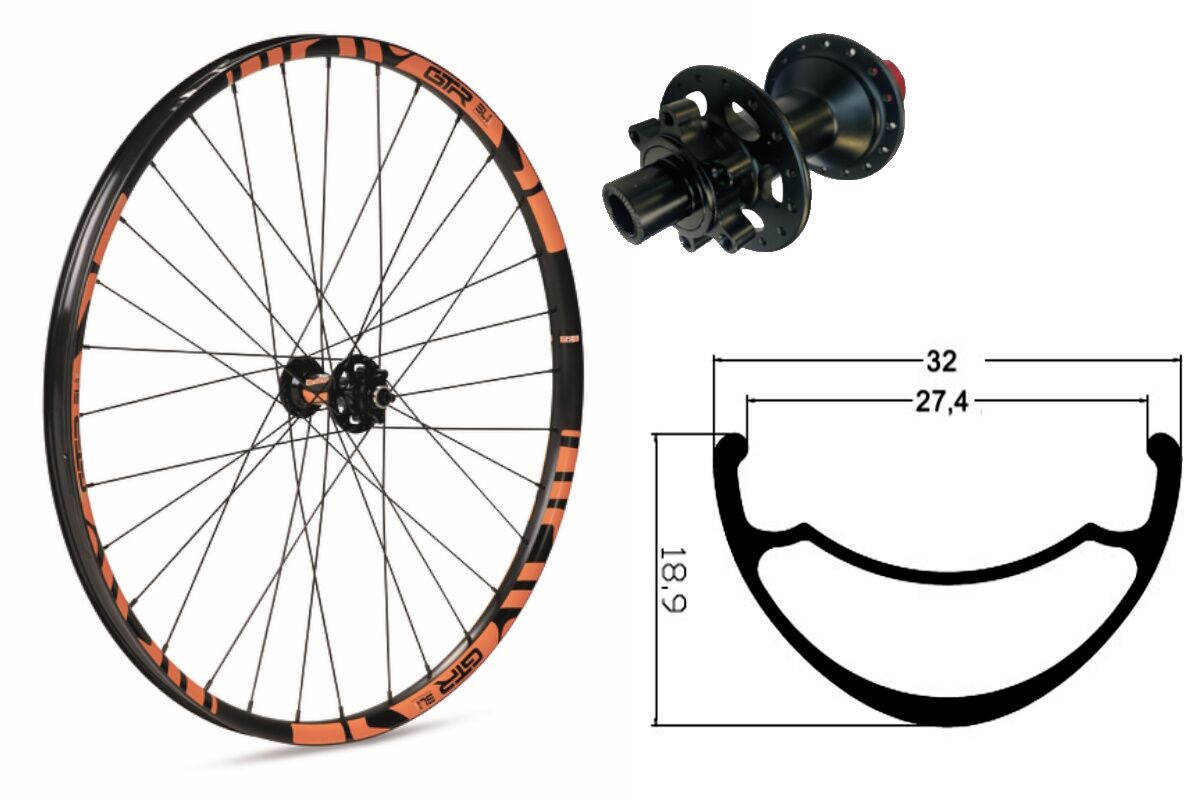 Rueda delantera aluminio  MTB GTR SL27 27,5" Naranja Disc 6 Tornillos Boost