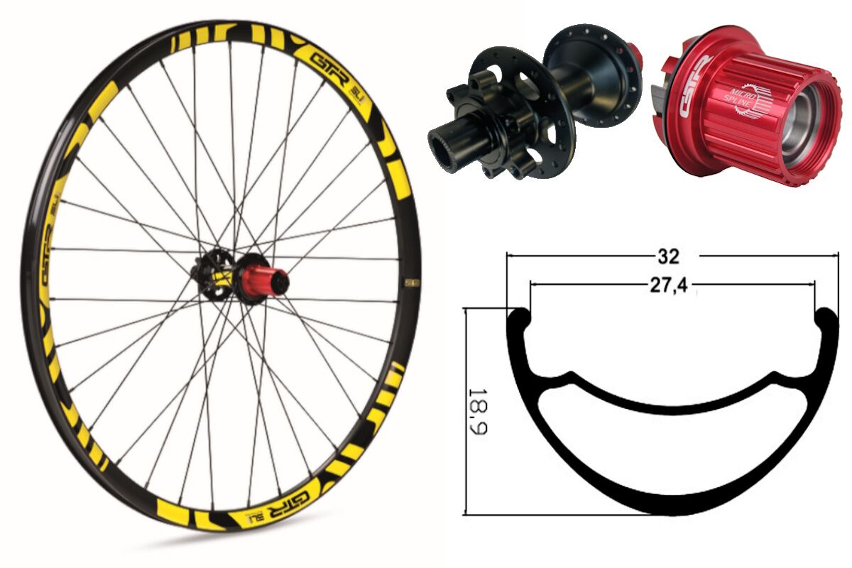 Rueda trasera aluminio MTB GTR SL27 27,5" Amarillo Disc 6 Tornillos Boost Shimano MS