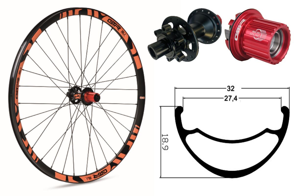 Rueda trasera aluminio MTB GTR SL27 27,5" Naranja Disc 6 Tornillos Shimano MS