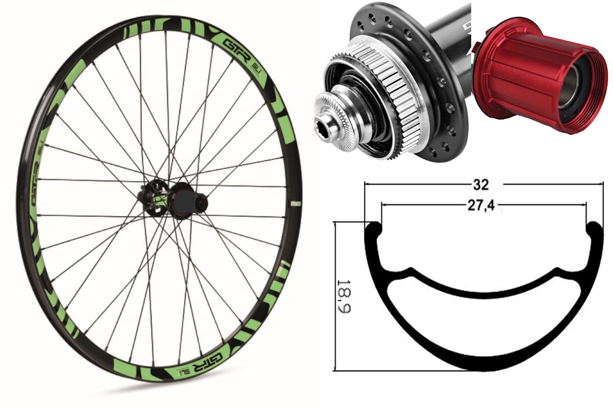 Rueda trasera aluminio MTB GTR SL27 29" Verde Disc Center Lock Boost Shimano