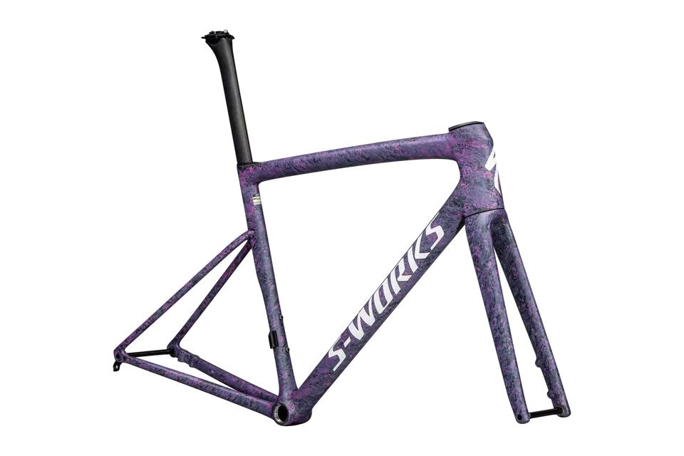 Cuadro de carbono ultra ligero para bicicleta de carretera Specialized S-Works Tarmac SL8 en carbono FACT 12r, diseño aerodinámico, ligero de 685 gramos, ideal para ciclismo de carretera y competiciones, compatible con frenos de disco Flat Mount y caja de pedalier roscada de 68 mm