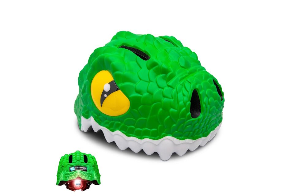 Casco Infantil ajustable 49-55cm Crazy Safety Dinosaurio Verde
