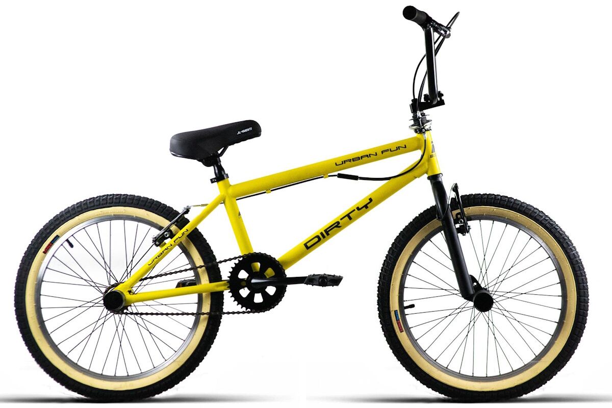BMX 20” Arena Freestyle con cuadro de acero, llantas de aluminio, rotor 360º y posapiés. Bici robusta para niños que quieren hacer trucos de verdad.