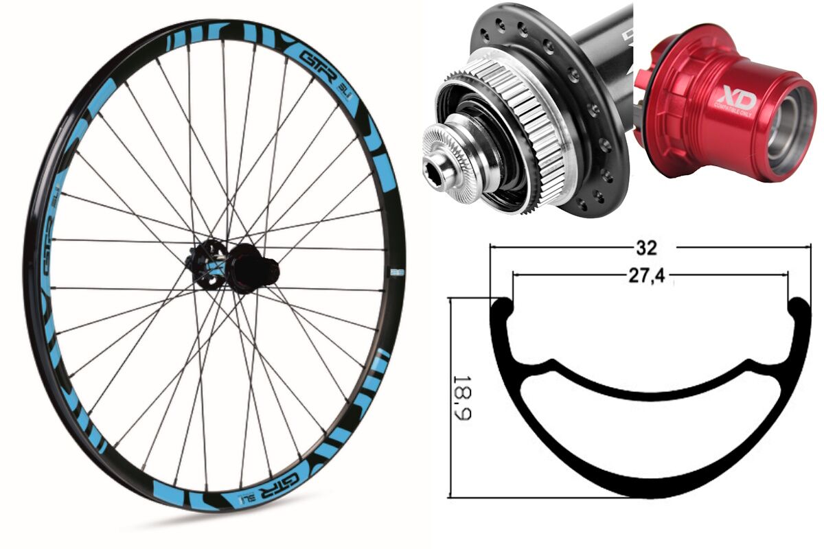 Rueda trasera aluminio MTB GTR SL27 29" Azul Disc Center Lock Boost Sram XD