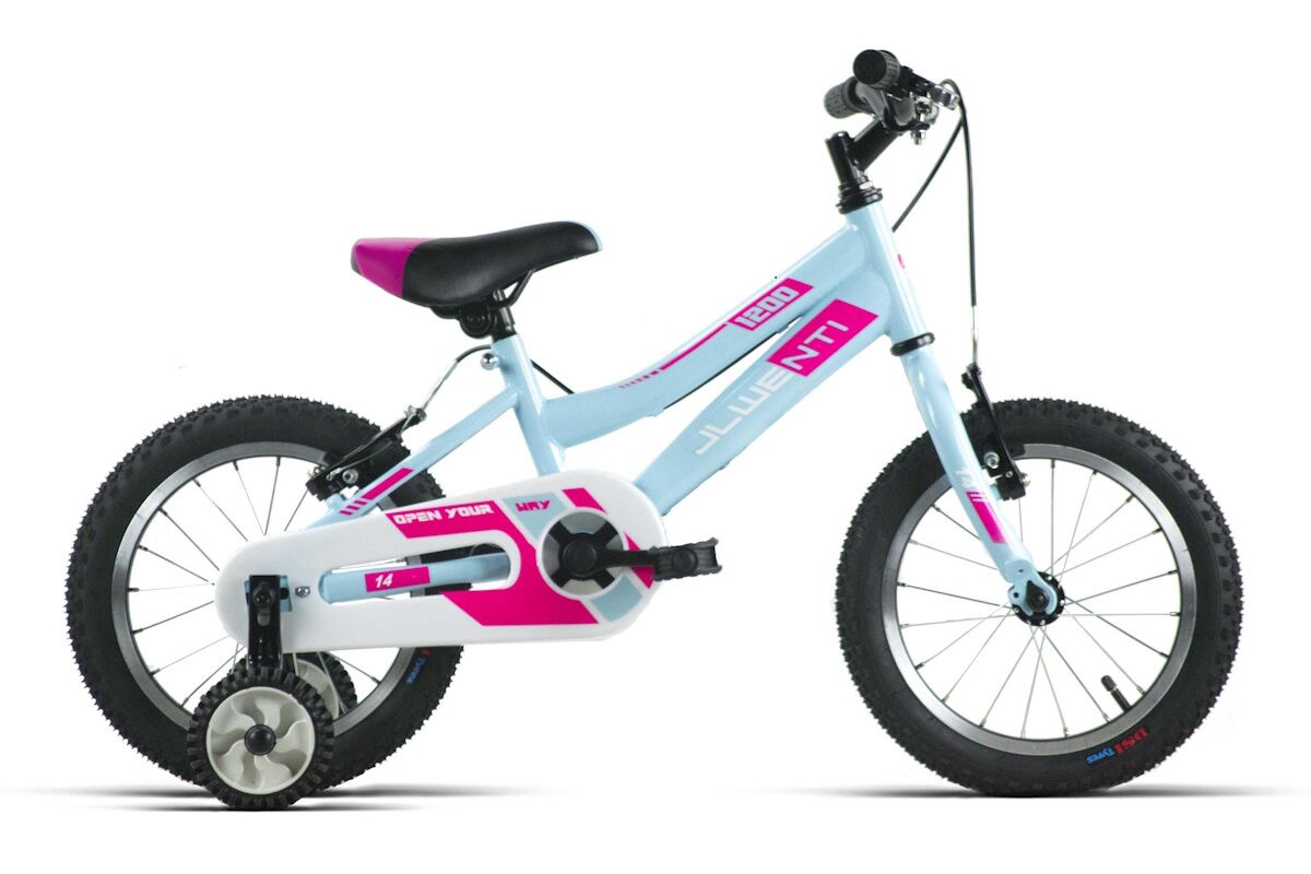 Bicicleta niña celeste JL Wenti 14 pulgadas, acero ultraligero, barra alta o baja, frenos V-brake