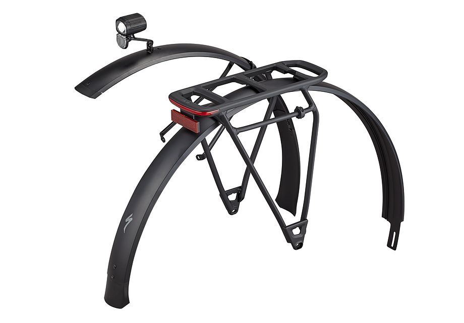 Compra el kit Specialized Tero 98922-5060 con parrilla trasera de 27 kg, guardabarros DRYTECH y luces LED integradas. Compatible con Tero no equipadas.