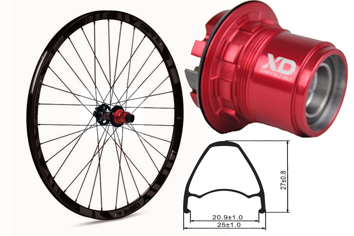 Rueda trasera aluminio MTB GTR SL20 27,5" Gris Disc 6 Tornillos Boost Sram XDR