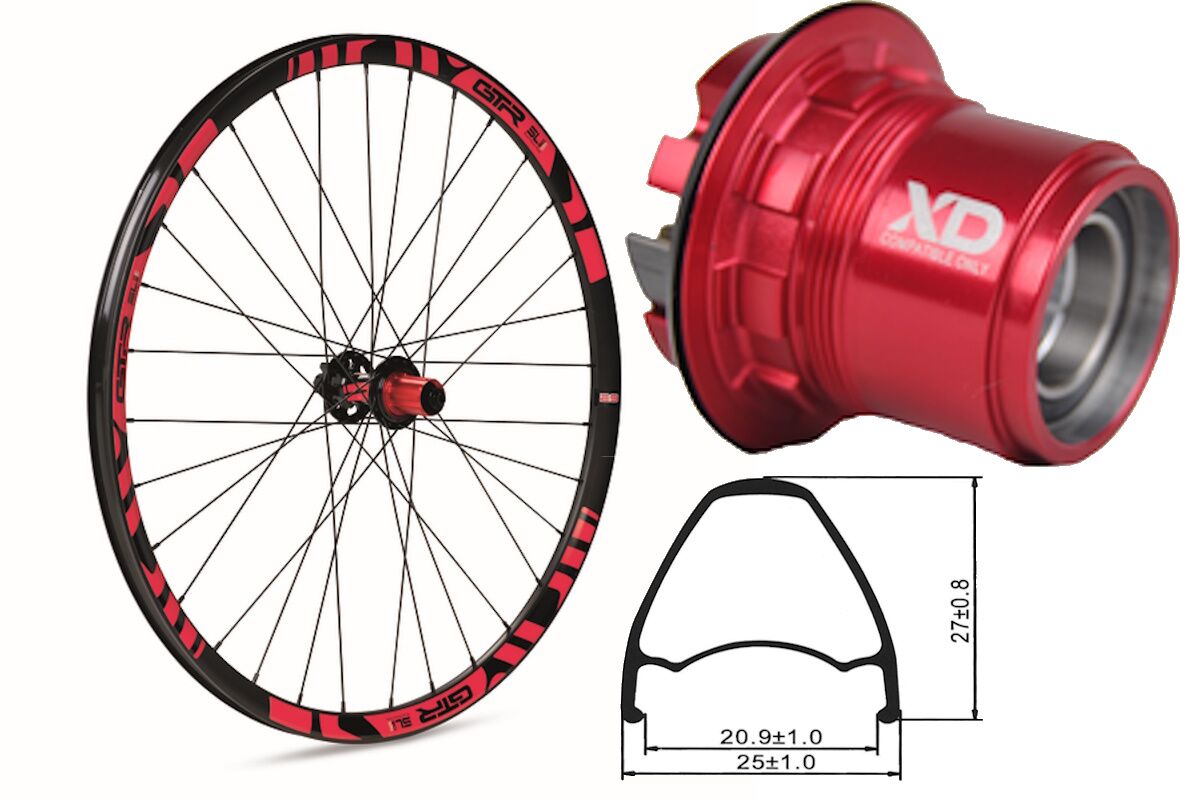 Rueda trasera aluminio MTB GTR SL20 27,5" Rojo Disc Center Lock Boost Sram XD