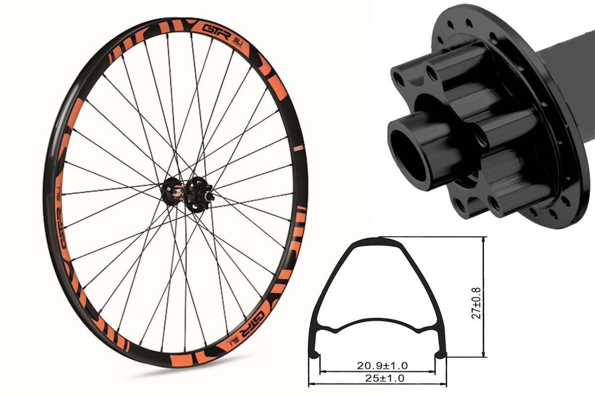 Rueda delantera aluminio MTB GTR SL20 29" Naranja Disc 6 Tornillos Boost