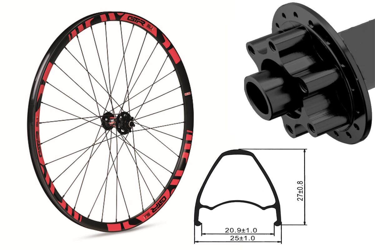 Rueda delantera aluminio MTB GTR SL20 29" Rojo Disc 6 Tornillos Boost