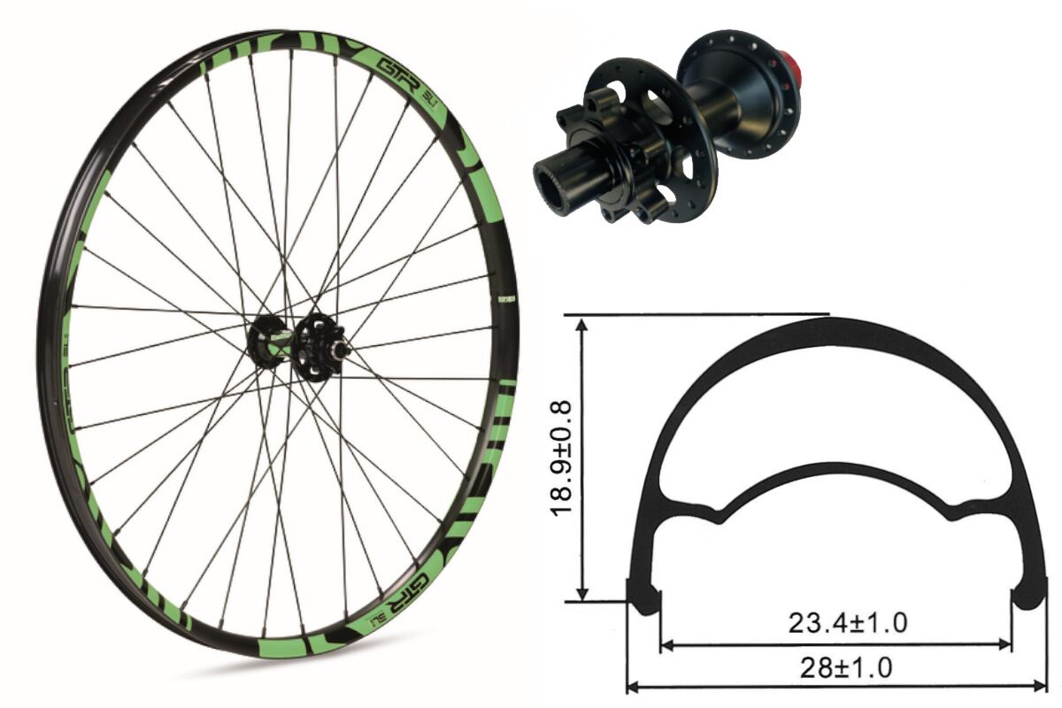 Rueda delantera aluminio MTB GTR SL23 27,5" Verde Disc 6 Tornillos Boost
