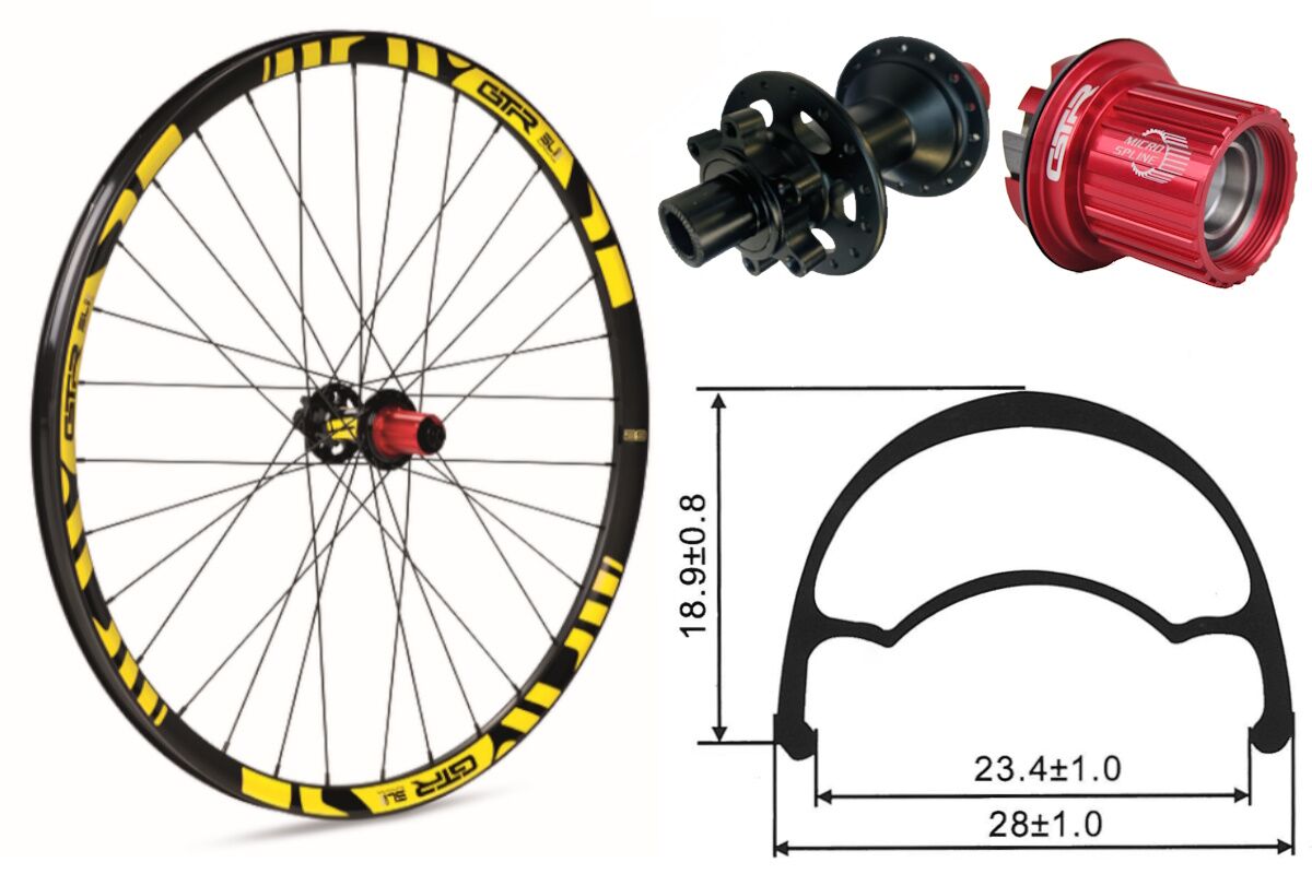 Rueda trasera aluminio MTB GTR SL23 29" Amarillo Disc 6 Tornillos Sram XD