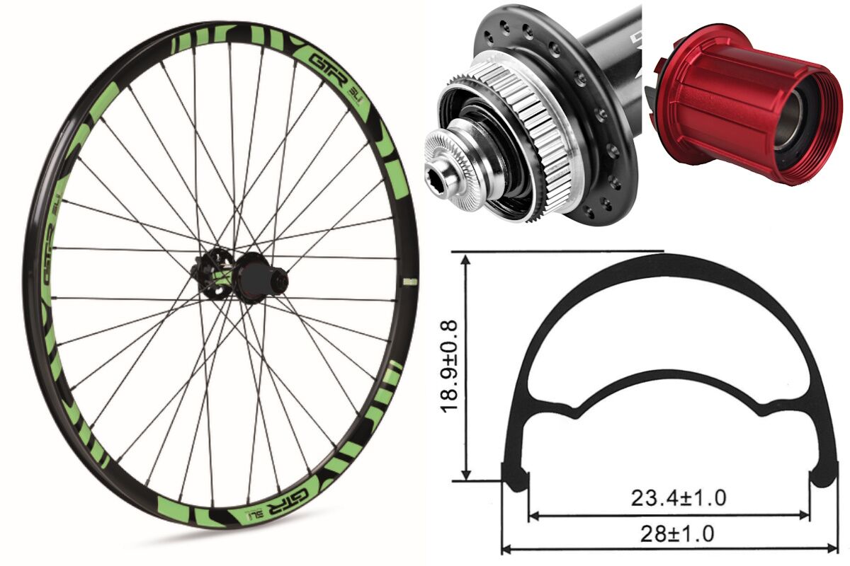 Rueda trasera aluminio MTB GTR SL23 29" Verde Disc Center Lock Boost Shimano