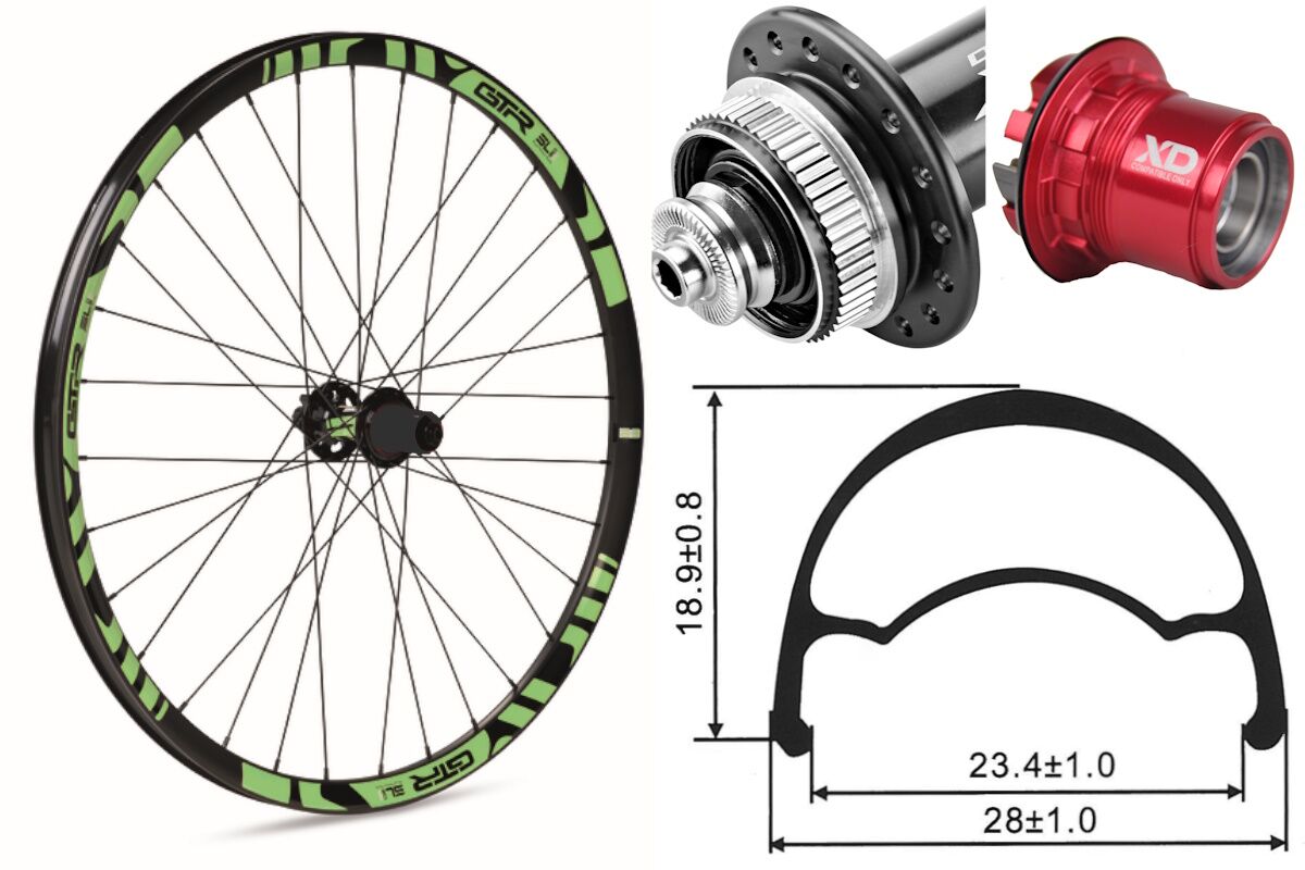 Rueda trasera aluminio MTB GTR SL23 29" Verde Disc Center Lock Sram XD