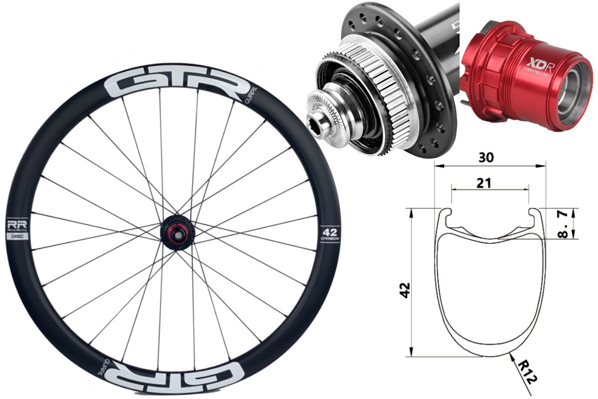 Rueda trasera carbono Carretera GTR RR42 Blanco Center Lock Sram XDR