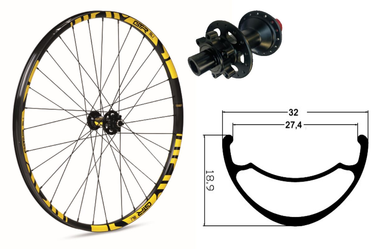 Rueda delantera aluminio MTB GTR SL27 27,5" Amarillo 6 Tornillos Lock Boost