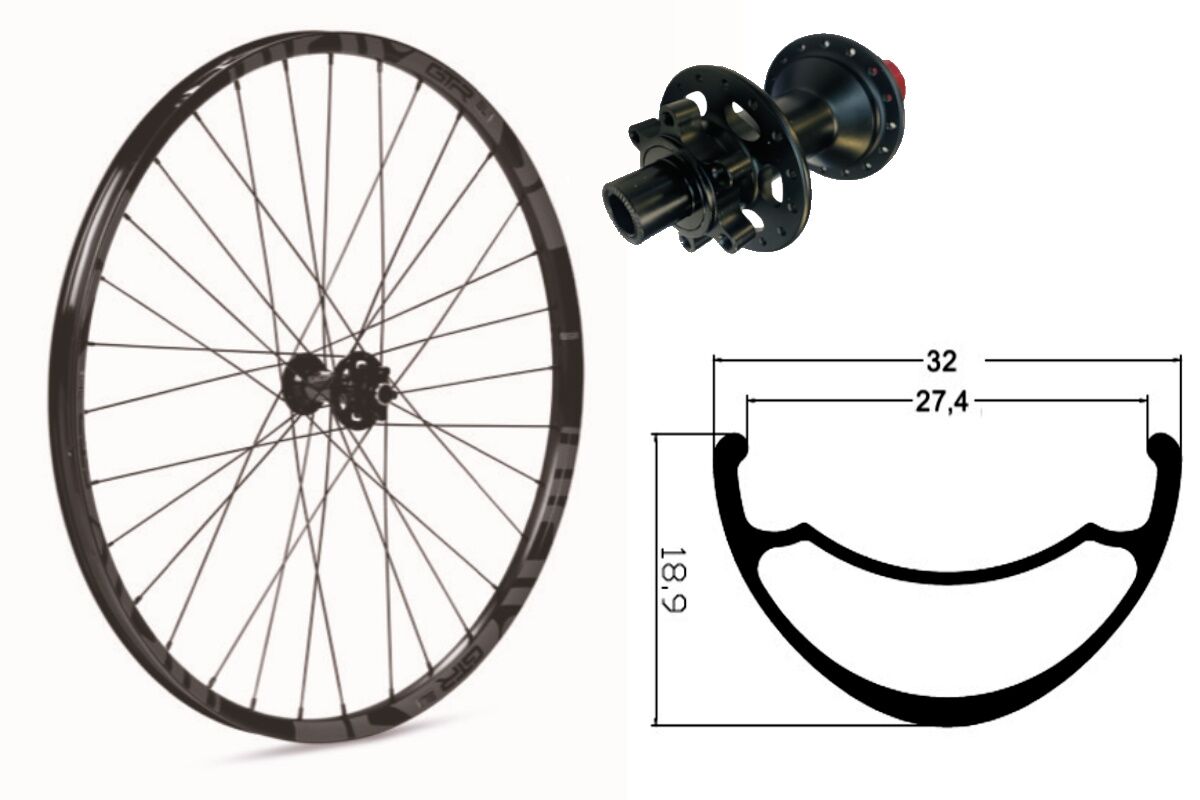 Rueda delantera aluminio MTB GTR SL27 29" Gris Disc 6 Tornillos Boost