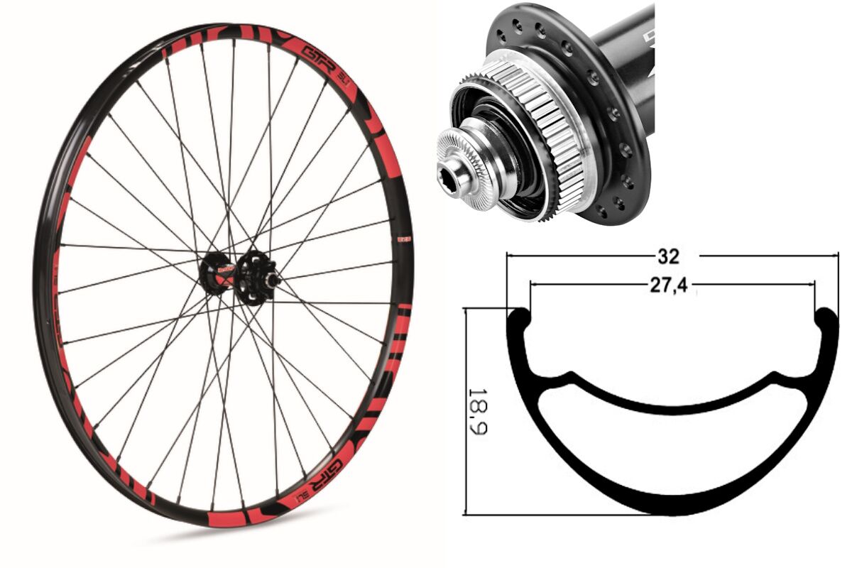Rueda delantera aluminio MTB GTR SL27 27,5" Rojo Disc Center Lock Boost