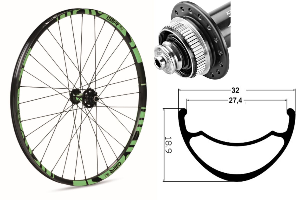 Rueda delantera aluminio MTB GTR SL27 27,5" Verde Disc Center Lock Boost
