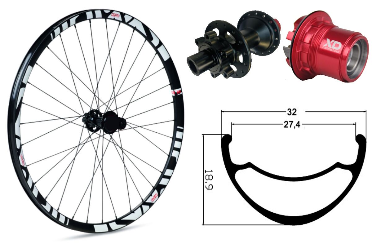 Rueda trasera aluminio MTB GTR SL27 29" Blanco Disc 6 Tornillos Boost Sram XD