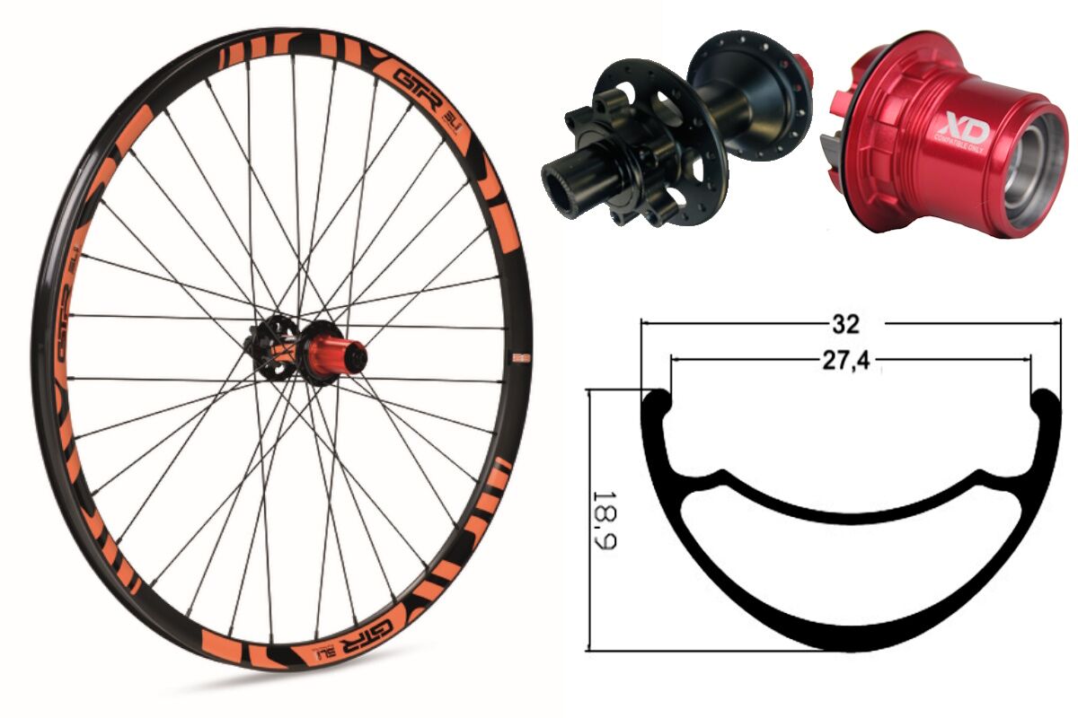 Rueda trasera aluminio MTB GTR SL27 27,5" Naranja Disc 6 Tornillos Sram XD