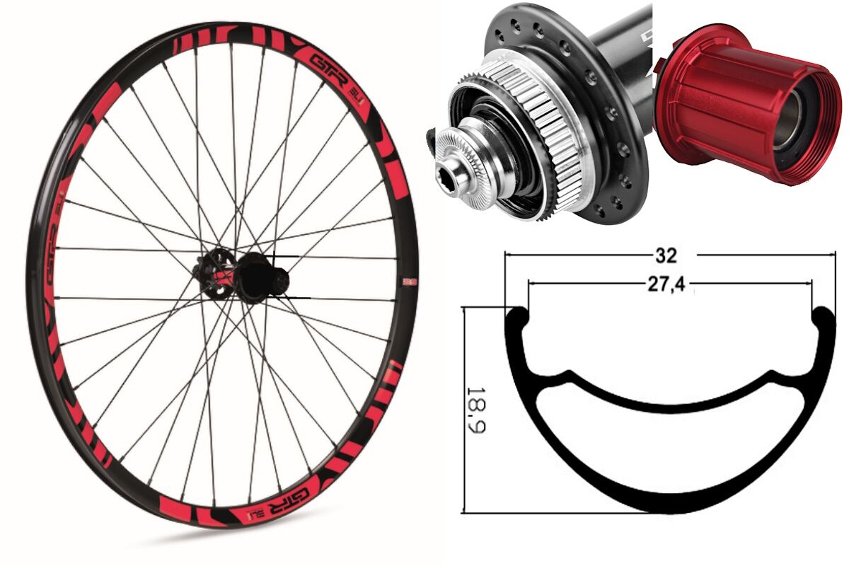 Rueda trasera aluminio MTB GTR SL27 27,5" Rojo Disc Center Lock Boost Shimano