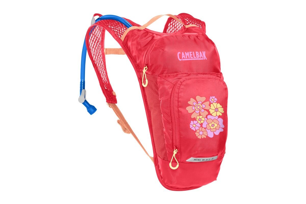 Mochila infantil CamelBak Mini M.U.L.E. 5L con depósito 1,5L, arnés ventilado, reflectantes y silbato- Pink Flower