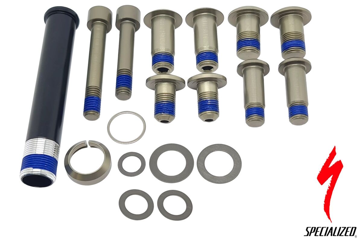 Kit de pernos de pivote de suspensión Specialized S160500007 para Turbo Levo FSR 2016-2018, incluye arandelas, espaciadores y pernos originales.