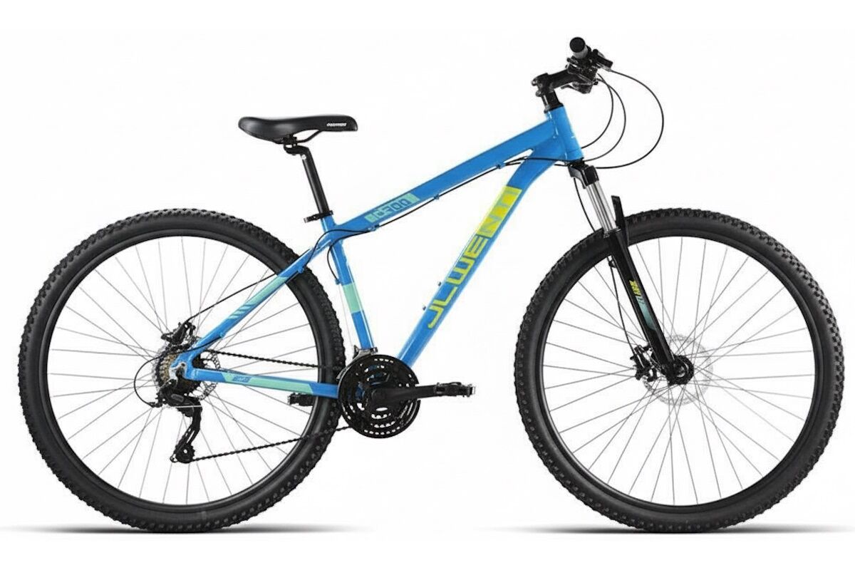Bicicleta JL‑Wenti RC300 amarilla 27,5/29, cuadro aluminio y frenos de disco hidráulicos, tallas 17 y 19 para adultos.