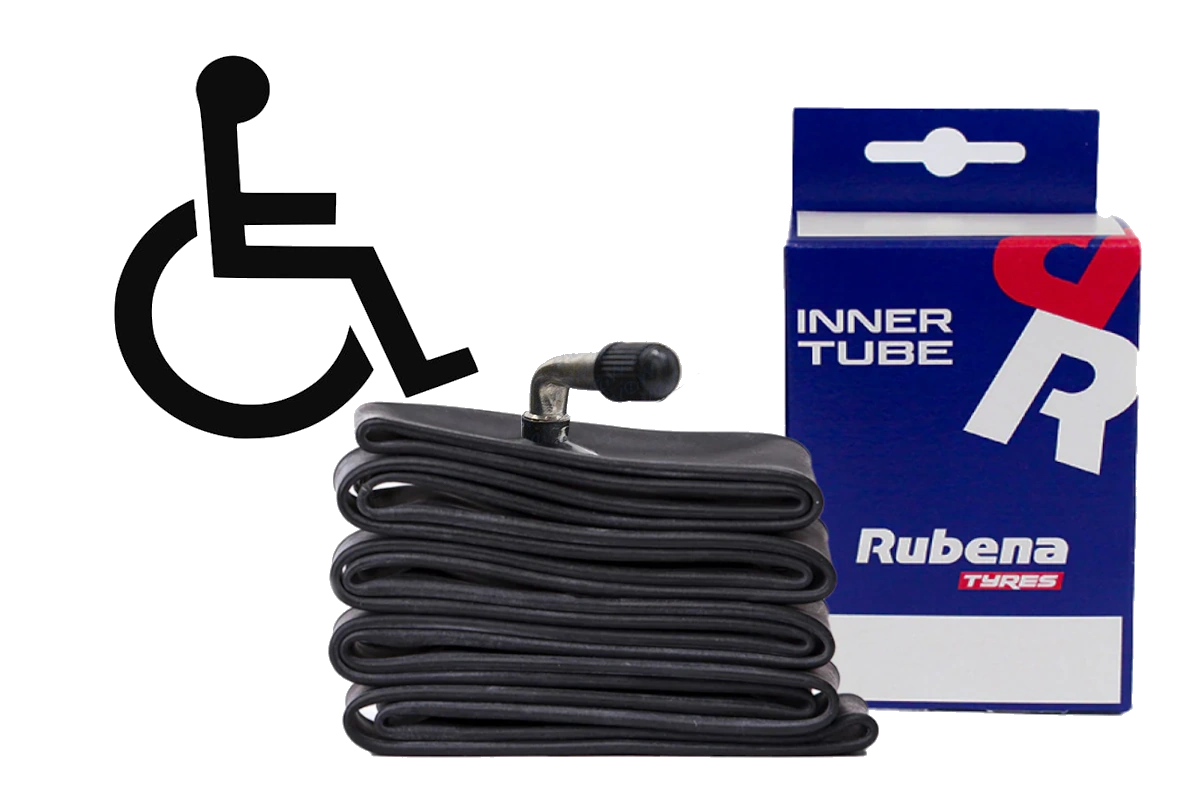 Cámaras de repuesto Rubena para silla de ruedas — rueda trasera 24", delantera 200x50 y motriz eléctrica 12½" con válvula curva 90°
