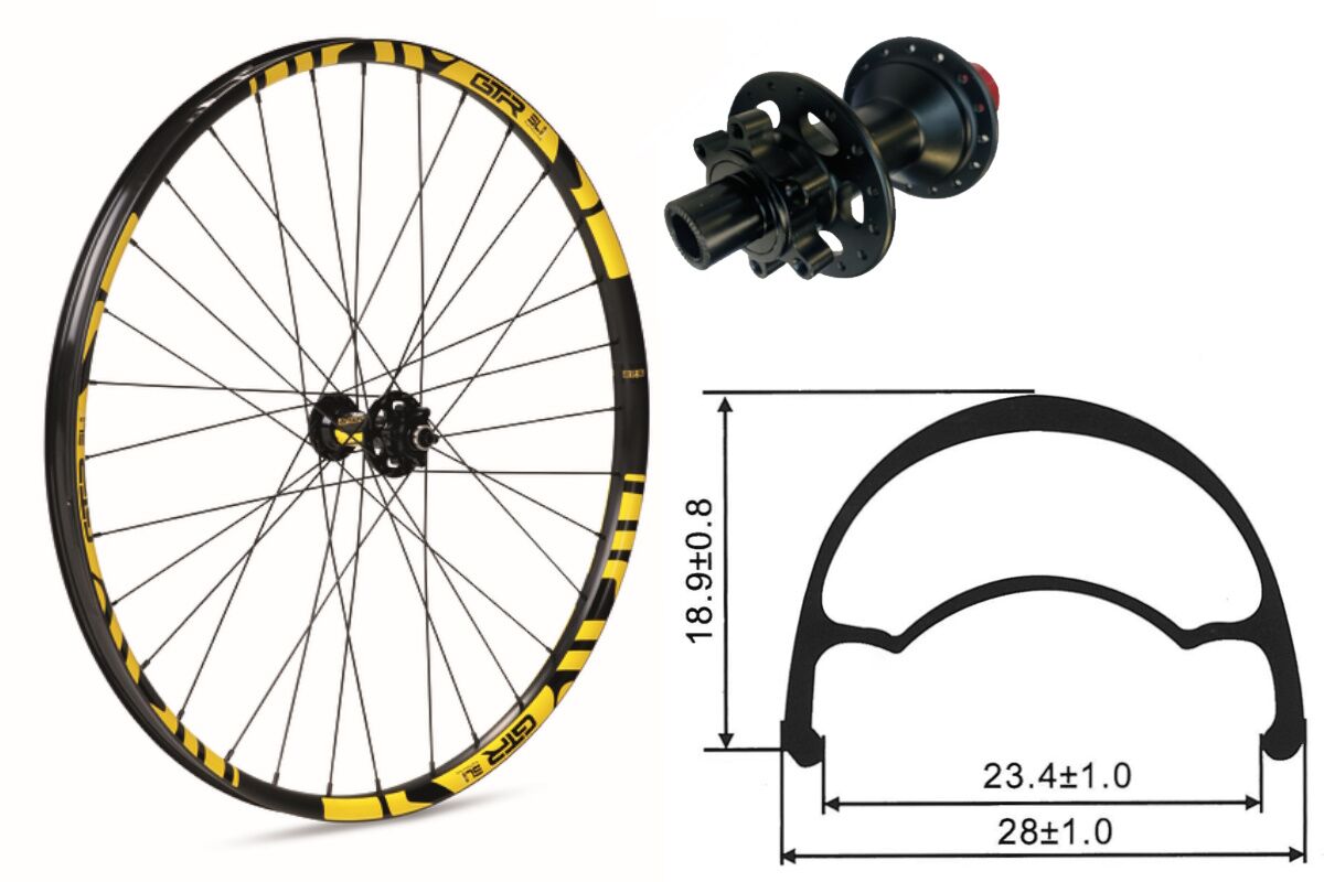 Rueda delantera aluminio MTB GTR SL23 29" Amarillo Disc 6 Tornillos Boost