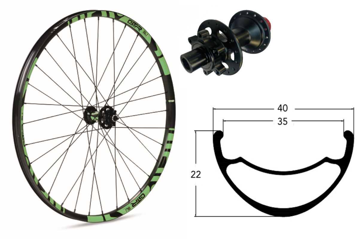 Rueda delantera aluminio E-MTB GTR SL35 29" Verde Disc 6 Tornillos Boost