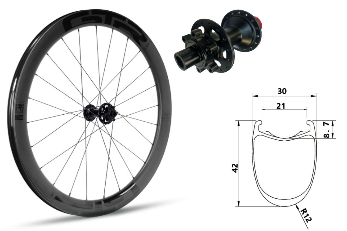 Rueda delantera carbono Carretera GTR RR42 Negro 6T