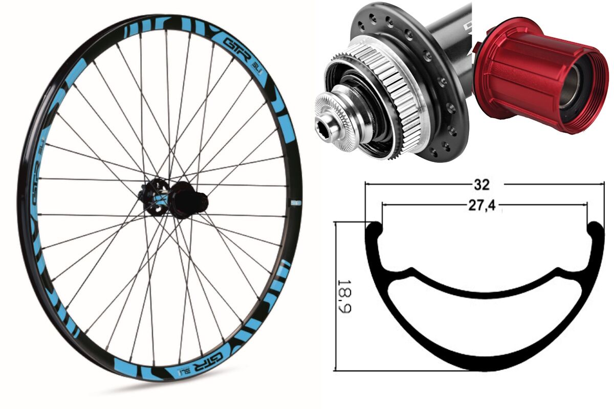 Rueda trasera aluminio MTB GTR SL27 29" Azul Disc Center Lock Shimano