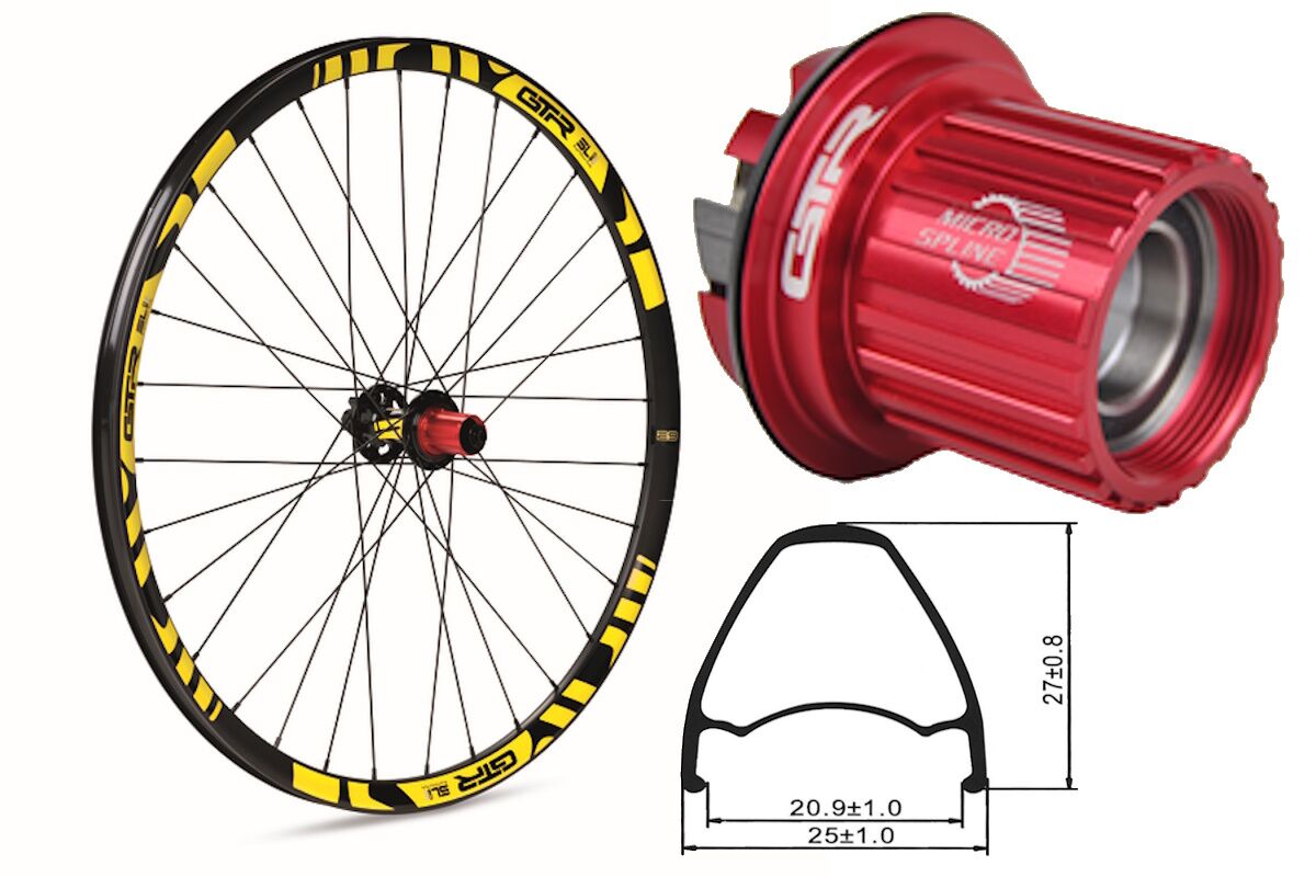 Rueda trasera aluminio MTB GTR SL20 27,5" Amarillo Disc Center Lock Boost Shimano MS